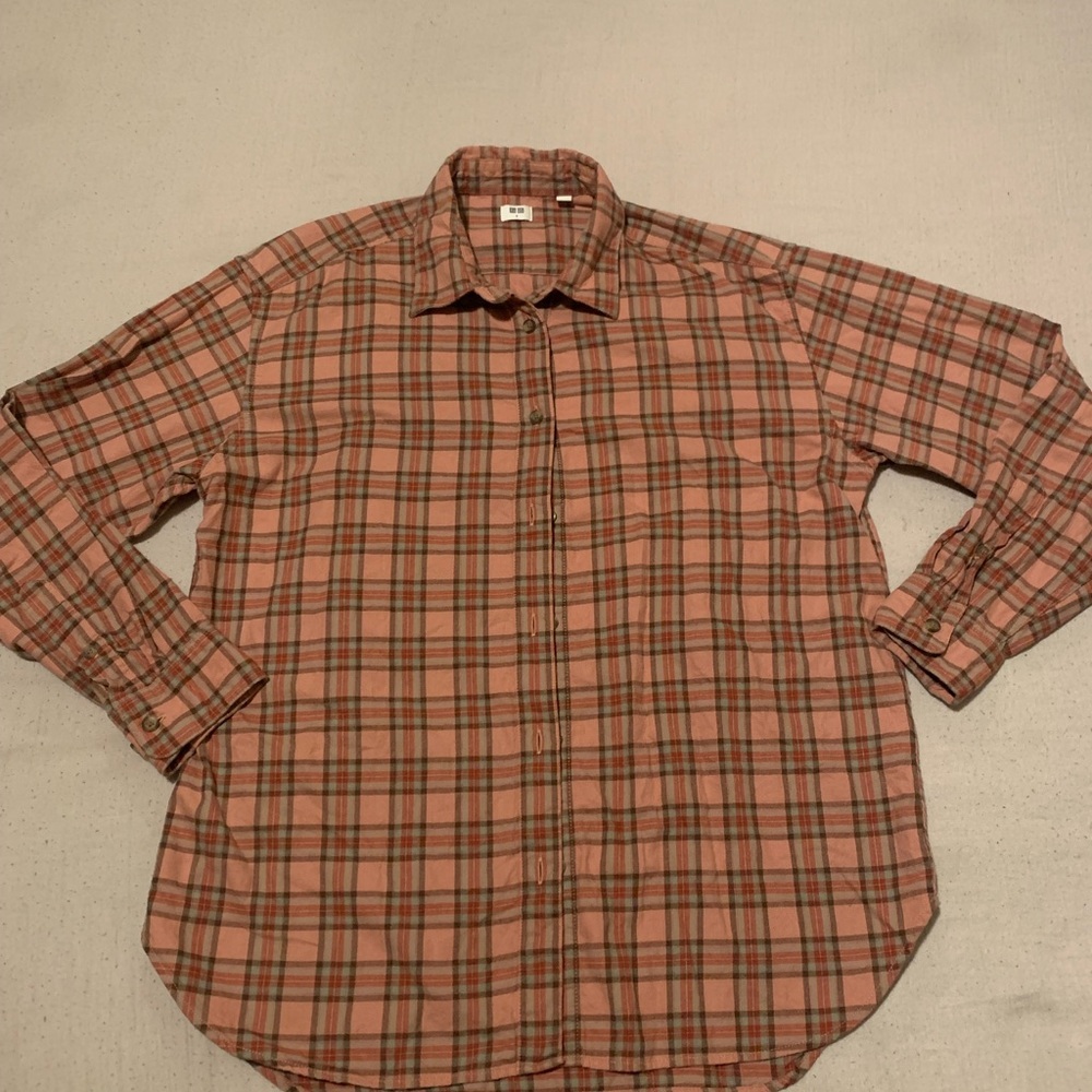 Uniqlo Men's Casual Plaid Shirt - Pink and Black